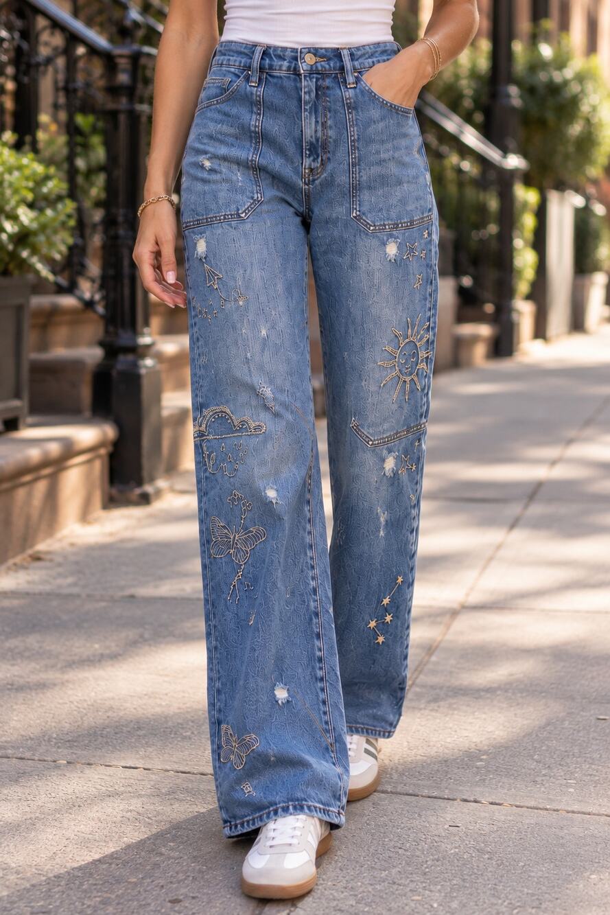Johnny Was Sovanna Worker High Rise Straight Leg Embroidered Ankle Jeans Size 25